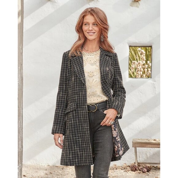 Sundance Jackets & Blazers - New Sundance Black White Topper Coat Floral Lined Coat Jacket Size M